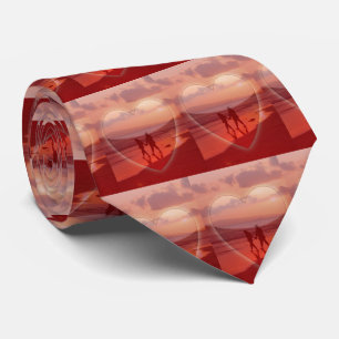 Een paar op het strand in Heart Valentijn Necktie Stropdas