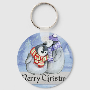 Een paar pinguïns knuffelen sleutelhanger