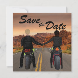 Een paar rijdende motorfietsen op het Rocky Highwa Save The Date