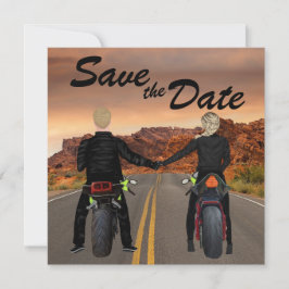 Een paar rijdende motorfietsen op het Rocky Highwa Save The Date