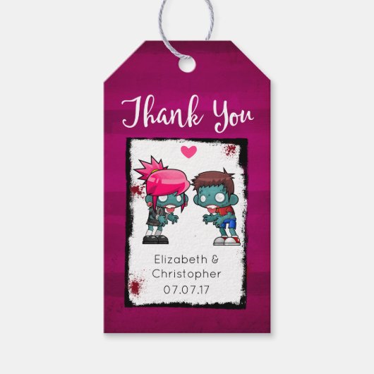 Een paar zombies in liefde bruiloft dank u cadeaulabel (Voorkant)