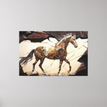 Een paard dat op de Druk van het Canvas van Rocks 