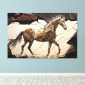 Een paard dat op de Druk van het Canvas van Rocks  (Insitu (Houten vloer))