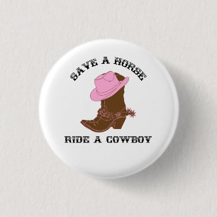 Een paard redden met een cowboy ronde button 3,2 cm