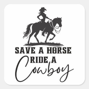 Een paard redden met een cowboy vierkante sticker