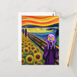 Een Paarse alien schreeuwt in de zonnebloemen Briefkaart