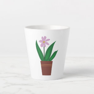 Een paarse bloem in een pot latte mok