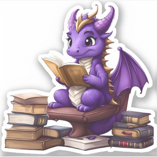 Een Paarse Dragon Reading Sticker (Voorkant)