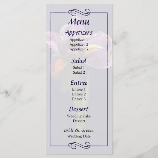 Eén Paarse Iris Trouwmenu Menu (Voorkant)