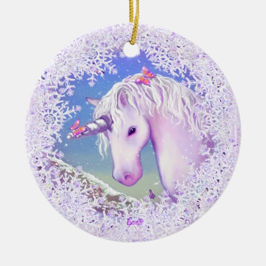 Een paarse paradijs en sneeuw keramisch ornament (Voorkant)