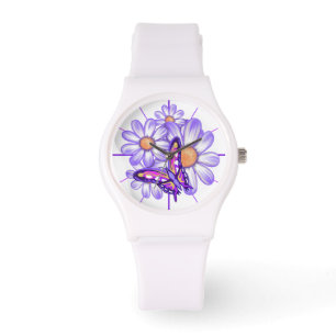 Een paarse paradijselijke daisy / vlinder horloge