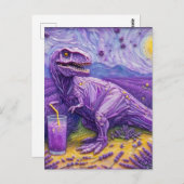 Een paarse T-Rex met lavendellimonade Briefkaart (Voorkant / Achterkant)