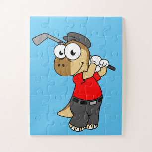 Een Pachycephalosaurus die golf speelt. Legpuzzel