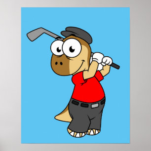 Een Pachycephalosaurus die golf speelt. Poster