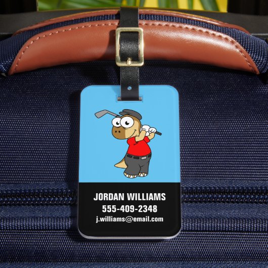 Een Pachycephalosaurus-dinosauriër speelt golf. Bagagelabel (Voorkant Insitu 2)