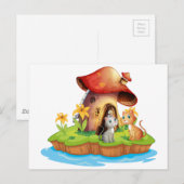 Een paddenstoel met twee katten briefkaart (Voorkant / Achterkant)
