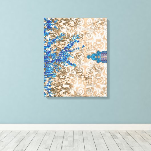 Een  paisleymotief in blauw en bruin, display canvas afdruk (Insitu (Houten vloer))