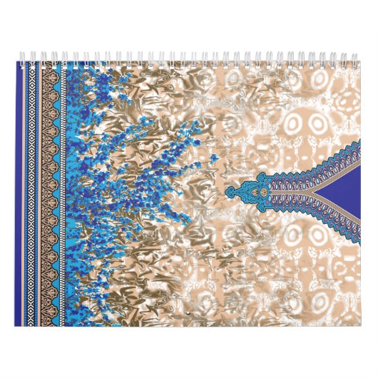 Een  paisleymotief in blauw en bruin, display kalender (Hoes)