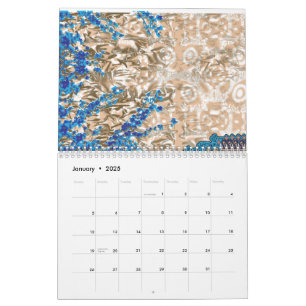 Een  paisleymotief in blauw en bruin, display kalender