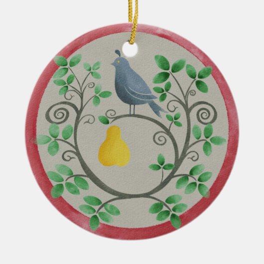 Een pap in een kerstversiering met perenbomen keramisch ornament (Voorkant)