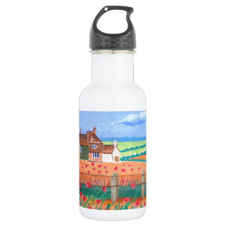 Een papaverveld waterfles