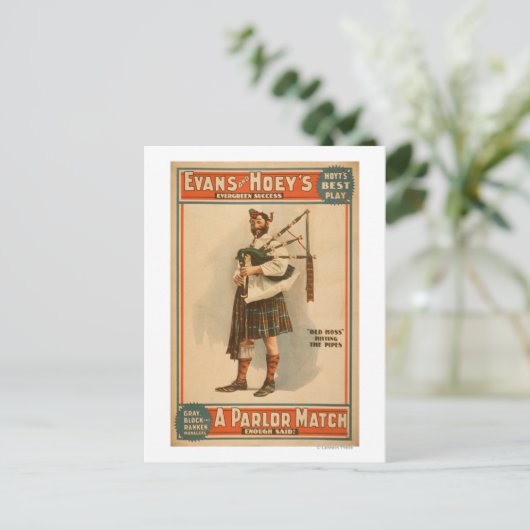 Een parlor Match "Old Hoss" Scottish Bagpiper Briefkaart (Staand voorkant)