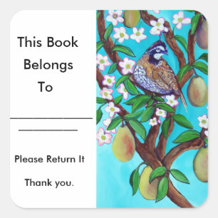 Een patrijs in een Bord van het peerboomboek Vierkante Sticker