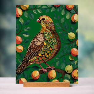 Een patrijs in een peereboom uitsnede stencilstijl acryl bord