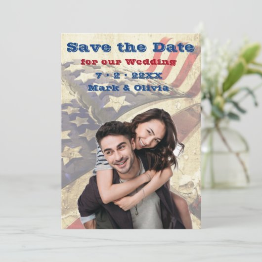 Een Patriotische Save The Date Plat Kaart (Staand voorkant)