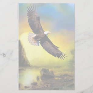 Een patriottisch design met Bald Eagle Flying High Briefpapier