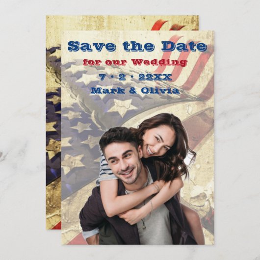 Een patriottische Save The Date plat kaart (Voorkant / Achterkant)