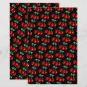 Een patroon van rode kersen op stengels bladeren o (Voorkant / Achterkant)