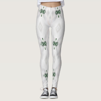 Een patroon van witte sneeuw en kerstlint leggings