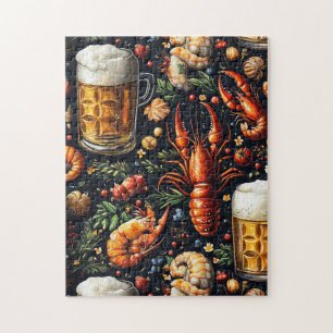 Een patroon voor bier- en zeevruchtenliefhebbers. legpuzzel