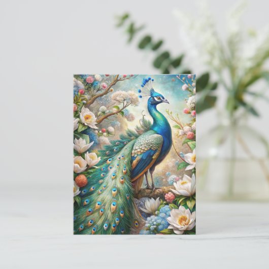 Een pauw briefkaart (Staand voorkant)