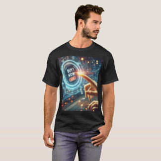 Een persoon die een laptop gebruikt met het woord t-shirt
