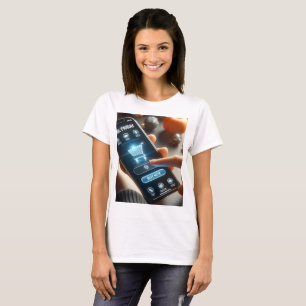 Een persoon die een telefoon vasthoudt die vrijdag t-shirt