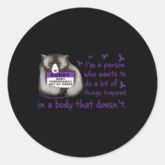 Een persoon die veel dingen wil doen die in de val ronde sticker