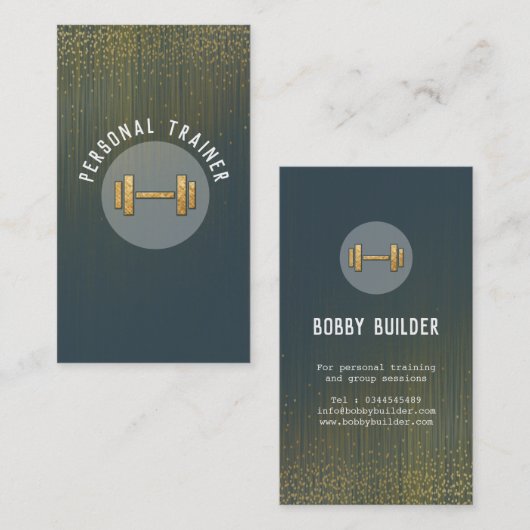 Een persoonlijke trainer-gouddumbbels op glitter visitekaartje (Voorkant / Achterkant)