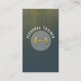 Een persoonlijke trainer-gouddumbbels op glitter visitekaartje
