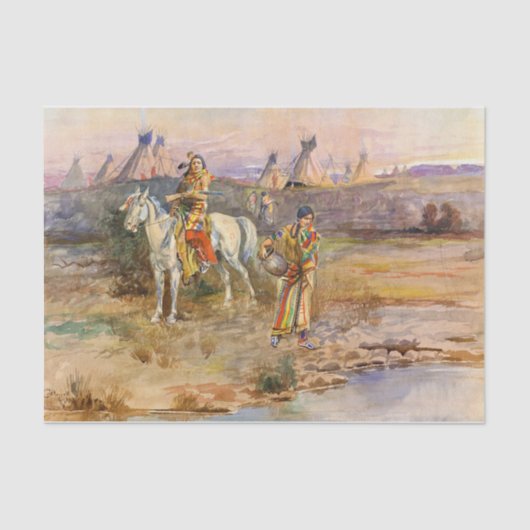 Een Piegan Flirtation van Charles Marion Russell Tissuepapier (Voorkant)