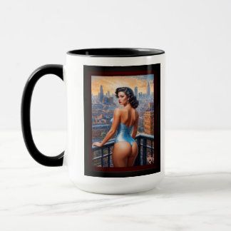 Een Pin Up Girl Uitzicht bij Dusk AI Art van Xzend Mok