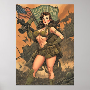 Een pin-up heldin in een post-apocalyptische werel poster