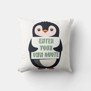 Een pinguïn die een bord vasthoudt met aanpasbare kussen