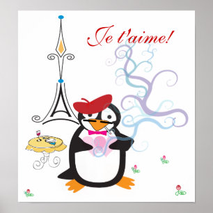 Een pinguin in Parijs afdrukken Poster