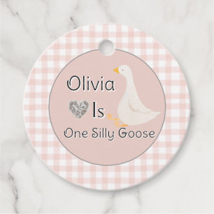 Een Pink Gingham Gekke Goose Girl's Verjaardagsfee Bedankjes Labels