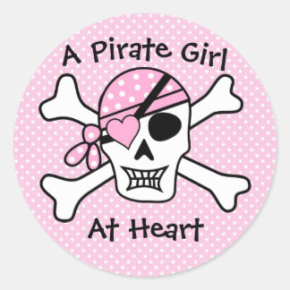 Een piraatmeisje van de Heart Cute Pink Girly Polk Ronde Sticker