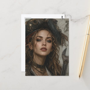 Een piratensleutel Grappige piratendame Briefkaart