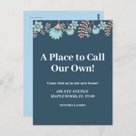 Een plek om onze eigen housewarming party floral t briefkaart