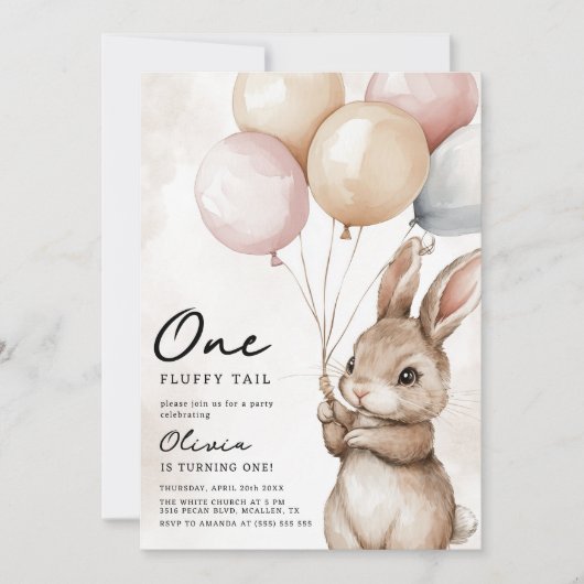 Een pluizige staart konijn 1e verjaardag kaart (Voorkant)